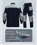 Heavy Duty Mens Work Suit Windproof Jacket And Multi Pocket Cargo Pants Set Reinforced Construction uniform with patching fabric.