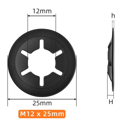 12mm Internal Tooth Star Lock Washers Push On Locking Washers Black Steel 65Mn dimensions 12mm ID x 25mm OD side view