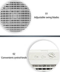Adjustable swing blades and convenient control knob of the portable evaporative cooler to crush the summer heat with this portable evaporative cooler featuring a large water tank and three adjustable fan speeds to keep your bedroom or office legit comfortable.