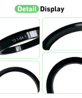 Close-up views of 4 Pack Wheel Hub Centric Rings 73 1 Outer To 64 1 Inner Diameter Plastic Bore Adapter Spacers Black.
