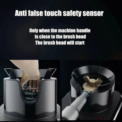 Electric Portafilter Cleaner And Automatic Knock Box Engineered For 58Mm Espresso Machines, close-up of anti false touch safety sensor.