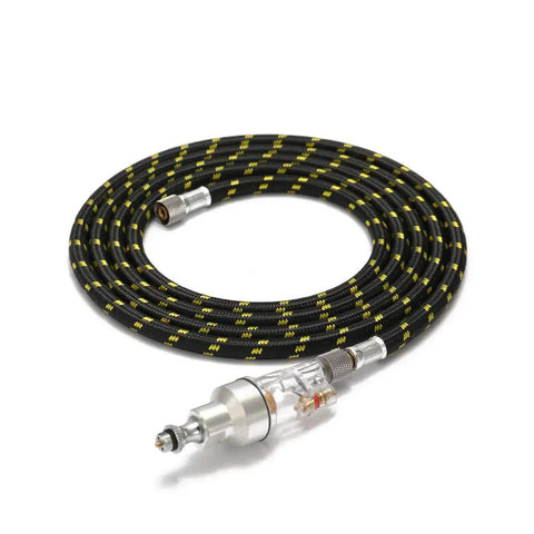 Professional Airbrush Hose With Oil Water Separator Versatile Nylon Tube 5 9 Ft Flexible Extension Connects To Compressors Heavy Duty 1 8 Inch Female Fittings Ensure No Drips For Pros Working On Studio High Perf Spray Results black nylon hose with inline moisture trap and 1/8 inch fittings