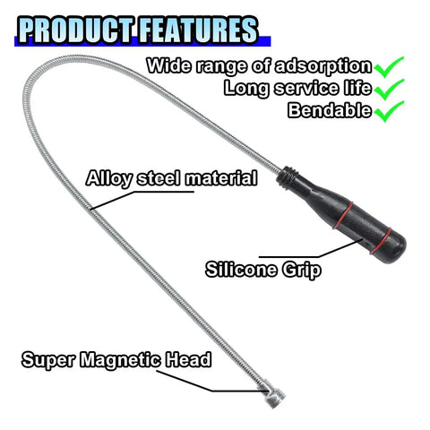 Flexible Magnetic Pickup Tool With 24 Inch Bendable Extension For Hard To Reach Spots, Powerful Magnetic Head That Grabs Screws Nuts Bolts Car Keys And Small Metal Debris, Ideal Magnetic Sweeper For Home Garage Workshop And Automotive