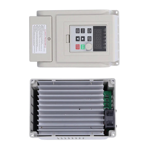 Beefy VFD Variable Frequency Drive 110V To 220V Inverter With Digital Display 1500W Motor Speed Controller For 3 Phase Motors Single Phase Input Heavy Duty Speed Regulation And Precise Control, gray plastic case with front display and heat sink