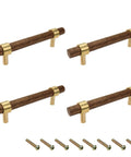 Set of 4 Two Hole 140mm Brass Walnut Drawer Pulls with M4 Screws, oxidation and rust resistant, for cabinets and wardrobes.