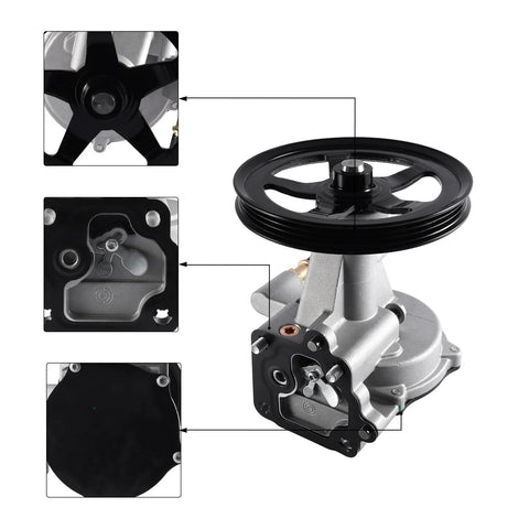 Front view of AULINK 904-861 vacuum pump for GM SUVs, black pulley on a silver housing.