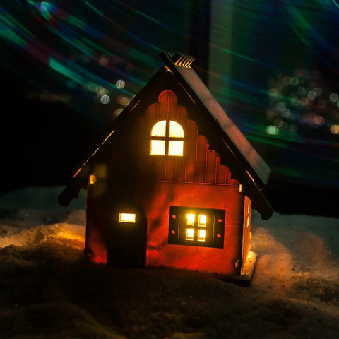Miniature house illuminated with 12V LED Lights Kit With 220 Pieces, 100 Prewired LEDs, 100 Plastic LED Holders, And 20 Battery Holders