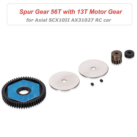 56T Spur Gear With 13T Motor Gear Upgrade For Axial SCX10 II AX31027 RC Car showcasing components on white background