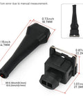 Knockout 10 Piece EV1 Fuel Injector Connectors For Every Ride Solid Gold Plated Pins With Slick Fit Rubber Boots showing dimensions and detailed design for automotive use.