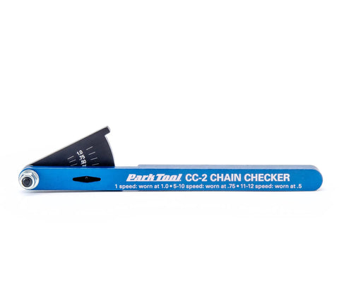 Bike Chain Wear Checker Tool For Quick Chain Stretch Test And Wear Assessment, Pro Grade Gauge in blue showing measurements