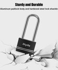 Aluminum Padlock With Key 2 Pack Waterproof And Rustproof Long Shackle Locks For Outdoor Use on cracked surface demonstrating durability.