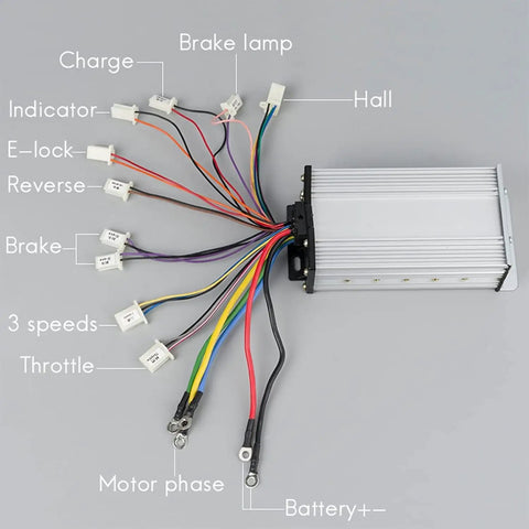 High Speed 2500W 60V Brushless DC Scooter Motor Kit wiring harness with labeled connectors for DIY setup.