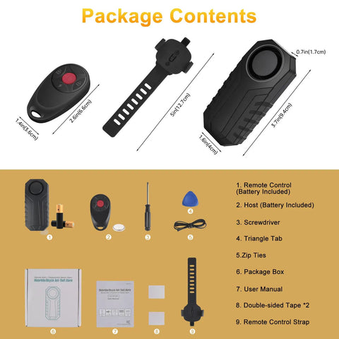 Ultra Loud Bike Alarm With Remote, Anti Theft Vibration Sensor, Waterproof IP65 Security System For Bicycles And E Bikes, Motorcycles, Golf Carts And Trailers, Deterrent 200 Foot Range, Arm Disarm From Afar And Locate Your Ride