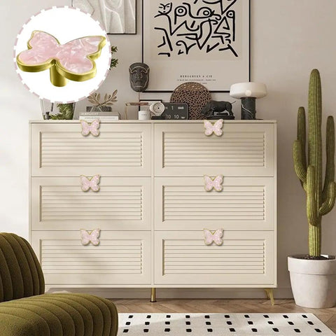 Pink Butterfly Shape Cabinet Knob Set Six Pack Handles For Cabinets, Drawers, Dressers, And Wardrobes, Zinc Alloy Hardware Pulls