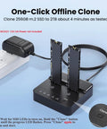 Dual Bay M.2 NVMe SSD Cloner Dock and Enclosure With USB 3.2 Gen 2X2 Boasting 20gbps Speeds for easy offline cloning.
