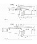 Technical drawing of Hella Durable BT50 CNC Pull Back Collet Premium Stainless Steel Holder for Milling and Grinding Machines.