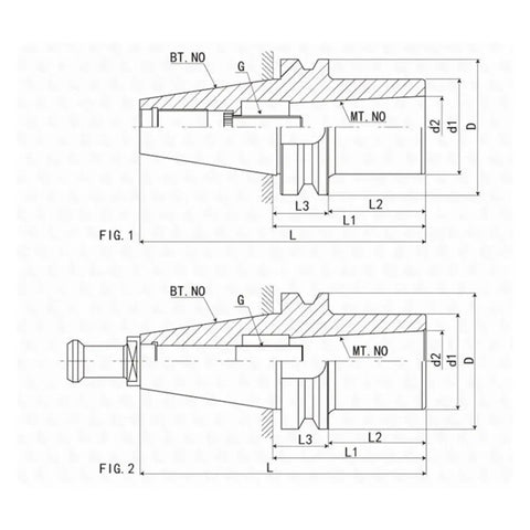 Technical drawing of Hella Durable BT50 CNC Pull Back Collet Premium Stainless Steel Holder for Milling and Grinding Machines.