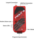 Front view of Pro Grade All In One Maker Friendly ICSP Programmer Kit 3 Set Universal Programmer Emulator showing connections and status LEDs