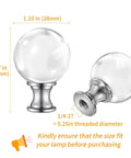 Crystal Diamond Glass Lamp Finials With 1/4-27 Inch Threaded Base 2 Pack Dope Shine Silver Aluminum Cap Elegant Decorative Accessory For Table And Floor Lamps, 1.77 in