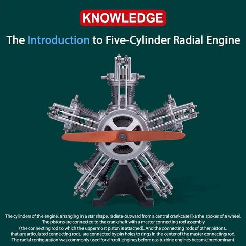 Hands-On 1:6 Five-Cylinder Radial Aircraft Engine Model Kit Premium Metal DIY Electric Engine With 250+ Parts Build Your Own Realistic Airplane Engine For Science Education And Teens, front view