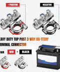 12V Top Post Battery Terminal Kit 2 Pack With 3 Way Quick Release Connectors For Car Cables Copper Tin Plated Poles