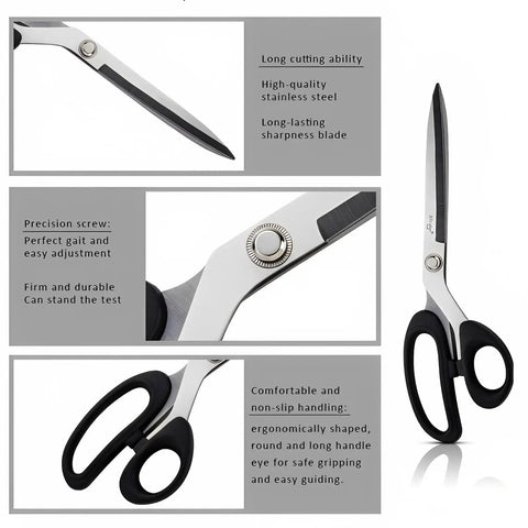 Heavy Duty 10 Inch Fabric Scissors All Purpose Cutting Shears For Fabric Leather And Denim Stainless Steel Blades Perfect For Tailor Office And Home Projects, black ABS handle