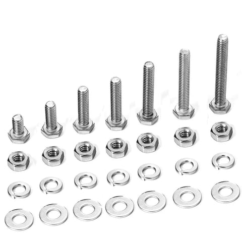 Pro Grade Stainless Steel 1/4-20 Bolt Kit With Nuts, Flat Washers, Lock Washers, Fully Threaded Bolts 1/2 to 2 inches for DIY projects.