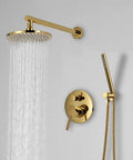 UMJIGF Shower System Titanium Gold Brass Luxury Mixer Shower Faucet Set Wall Mounted with Round Shower Head and Handheld Shower.