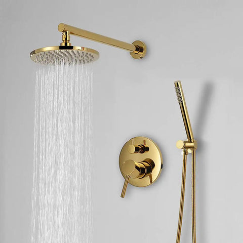 UMJIGF Shower System Titanium Gold Brass Luxury Mixer Shower Faucet Set Wall Mounted with Round Shower Head and Handheld Shower.