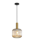 Modern Farmhouse Striped Glass Pendant Light for Kitchen Island and Dining Room, green ceiling fixture with gold socket, E26 base