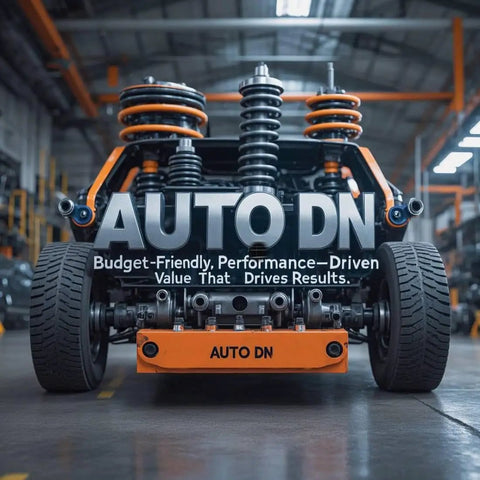 AUTO DN performance cart rear view showing suspension, tires, and branding. Ideal for budget-friendly performance vehicles.