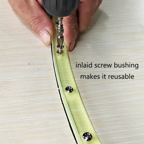 Professional 39 Inch Flexible Curve Template Featuring Killer Flexibility For Woodworking Contour Profiling, showing inlaid screw bushings for reusability.