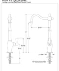Diagram of Heritage Cold Water Filtration Faucet In Brushed Nickel, 11 Inch Spout, 5.25 Inch Reach, Solid Brass Construction, Dimensions