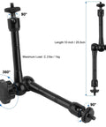 Magnetic Action Camera Mount For GoPro Hero Insta360 DJI Osmo AKASO With 10 Inch Adjustable Aluminum Arm shown at 90-degree angles