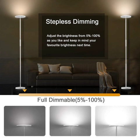 Super Bright Floor Lamp 30W 2400LM Sky LED Torchiere with 3 color temperatures, remote control, dimming, pearl white finish