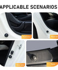 Image showing Heavy Duty Silicone Car Door Bumper Pads 4 Pack in front door, rear door, trunk, and door side applications.