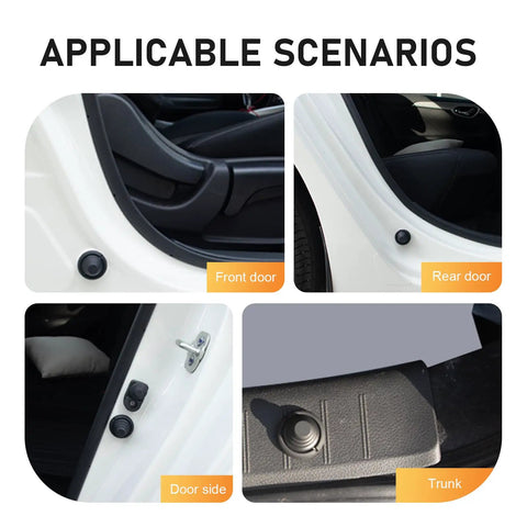 Image showing Heavy Duty Silicone Car Door Bumper Pads 4 Pack in front door, rear door, trunk, and door side applications.
