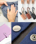200 Piece Stainless Steel Snap Fastener Kit 15mm Heavy Duty Snap Fasteners With Pliers And 3 Setting Tools For Marine Boat Canvas Bag Leather DIY Craft Everyday shown in use on various items.