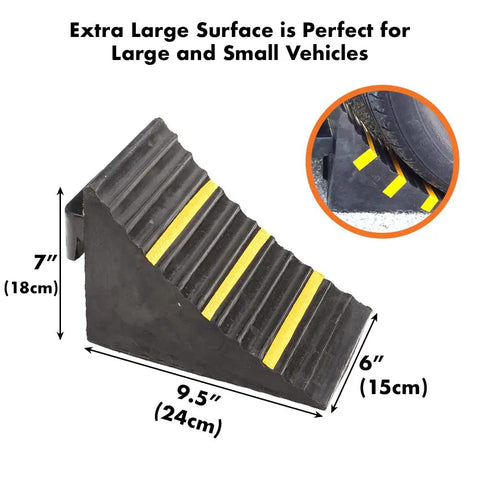 Two Pack Heavy Duty Extra Large Solid Rubber Wheel Chocks With Portable Handle For Travel Trailer, Truck, RV And Commercial Vehicles Keeps Wheels In Place On Driveways, Ramps And Campsites