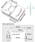 Diagram of 180 Degree Frameless Shower Door Hinge Set In Black Finish, Heavy Duty 304 Stainless Steel Glass To Glass Pivot For 8-12 mm Doors, 2 Pack, with dimensions.