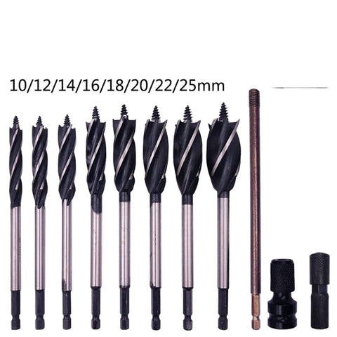 Top Shelf 11 Piece Woodworking Auger Drill Bits Set With Sharp Spiral Flutes For Slick Hole Enlarging No Sweat Wood Boring And Precision Depth Control On Any Carpentry Project, various sizes 10-25mm.
