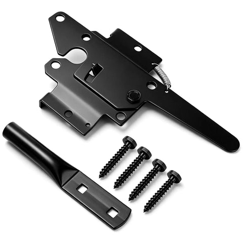 Self Locking Gate Latch Heavy Duty Automatic Post Mount Lock For Fences And Gates, Weatherproof Steel Yard Gate Hardware For Garden Barn Farm Outdoor Fences Black, black steel latch with screws