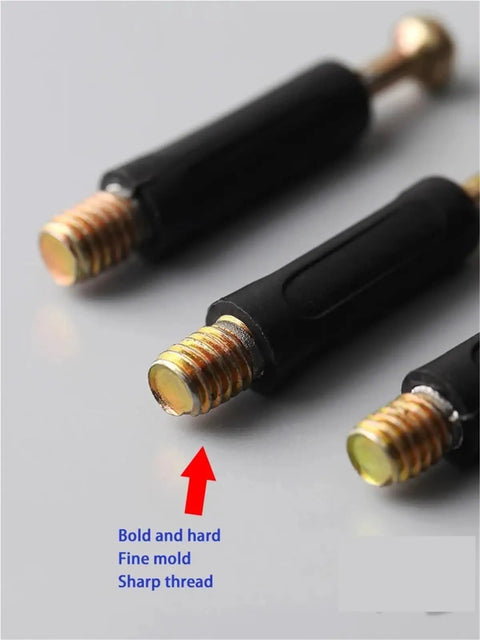 Close-up of rust resistant cam screws from the 50 Piece Built Tough Cam Lock Fittings And Furniture Connector Hardware Kit.