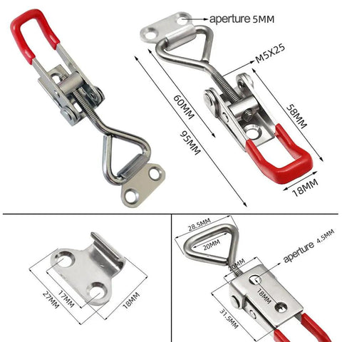 304 Stainless Steel Toggle Clamps, Adjustable Quick Buckle Lock Clamp, Box Clamp for Horizontal Fixtures, 2 Pack, Heavy Duty and Wear-Resistant, Thick Solid Joint, Flexible Shaft, Reliable Quick Release and Secure Hold, 304 stainless steel toggle clamp with red handle
