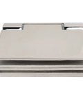 Premium 304 Stainless Steel Inclined Single Side Offset Pivot Hinge For 8 Through 12mm Tempered Glass Door from top view showing the hinge and hardware.
