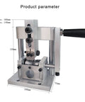 No Sweat Heavy Duty Copper Wire Stripping Machine With Handy Dandy Hand Grip and Power Drill Adapter, aluminum body, dimensions labeled.