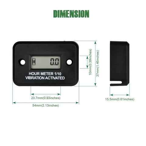 Vibration Hour Meter With IP68 Waterproof Case, Wireless Operation And Maintenance Reminder For Gas And Diesel Engines, Tracks Total Hours With Easy Install LCD Readout, Built For Harsh Environments. 54mm x 37mm size, side view