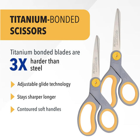 8 Inch Titanium Bonded Scissors With Adjustable Glide And Soft Grip, 2 Pack Multipurpose Shears For Office, Home, And School Use, Sharp Precision Blades For Smooth Everyday Cutting