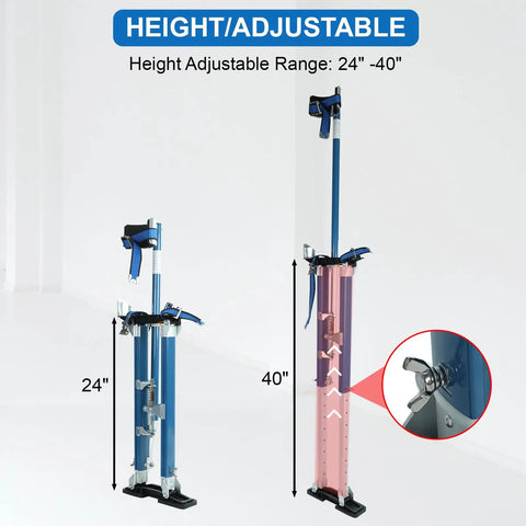 Adjustable 24 To 40 Inch Aluminum Drywall Stilts For Painting, Taping, Or Cleaning - Pro Grade Lightweight Stilts With Rubber Base, Blue