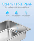 4-inch stainless steel steam table pan focus for 6 Pack Hotel Pans 1 By 1 Size 4 Inch Deep Stainless Steel Trays For Food 20.8 Inch Long By 13 Inch Wide Catering Table Pans For Hotels Restaurants Buffets Parties.